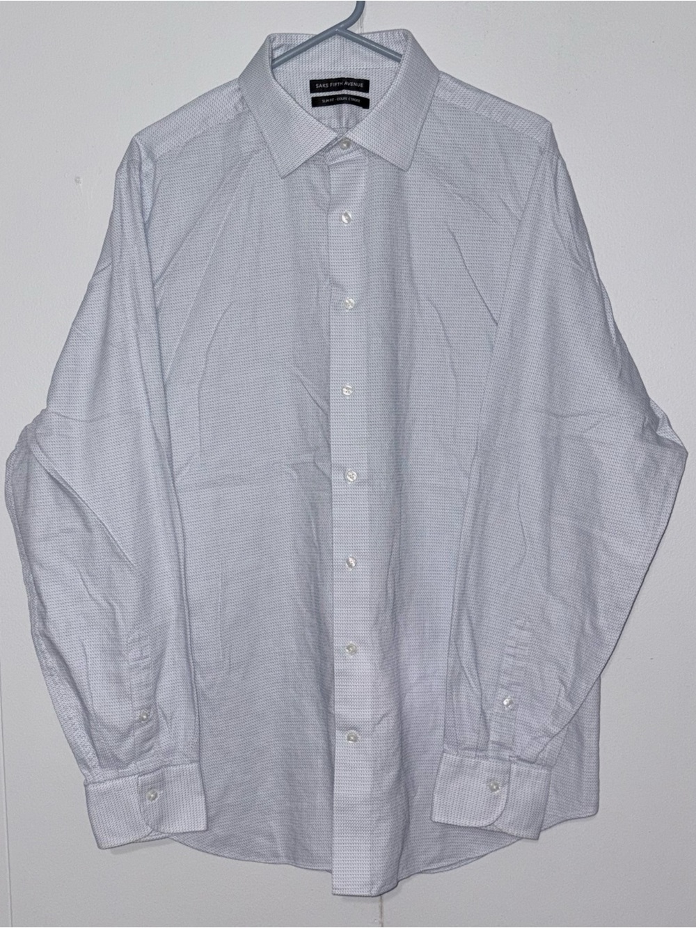 Saks Fifth Avenue Men’s Slim Fit Blue Dress Shirt 17.5 36/37 Cotton